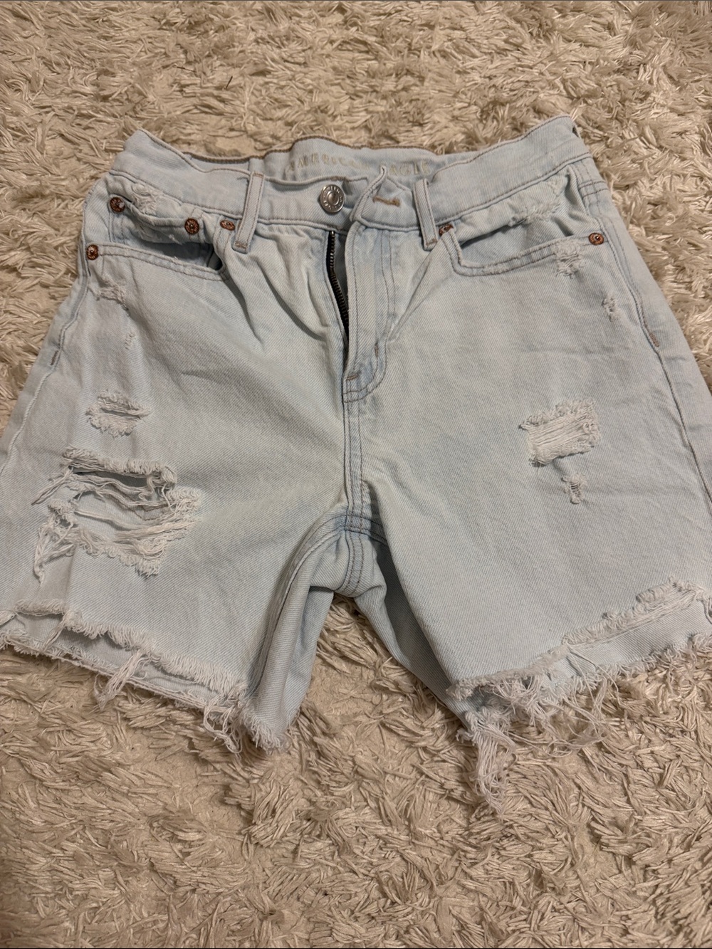 American Eagle Outfitters Light Blue Distressed Jean Shorts